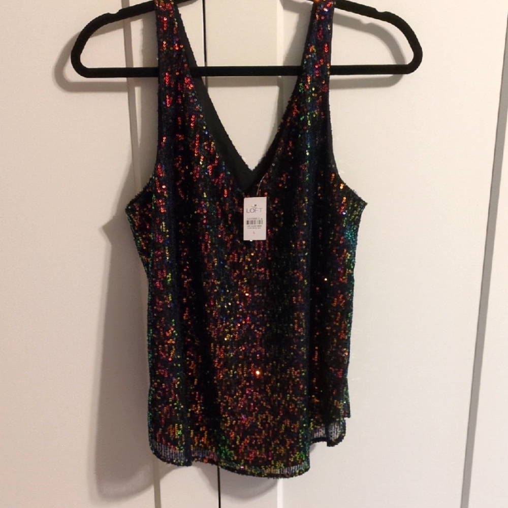 LOFT Multicolor Sequin Tank Top Large